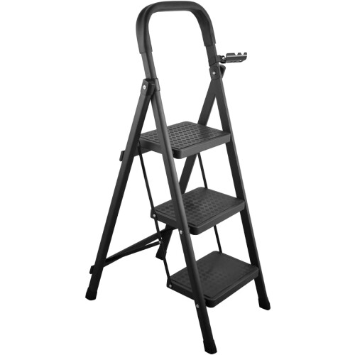 3 Step Ladder, 3 Step Ladder Folding Step Stool with Full Wrap Handgrip, AntiSlip Wide Pedal 2