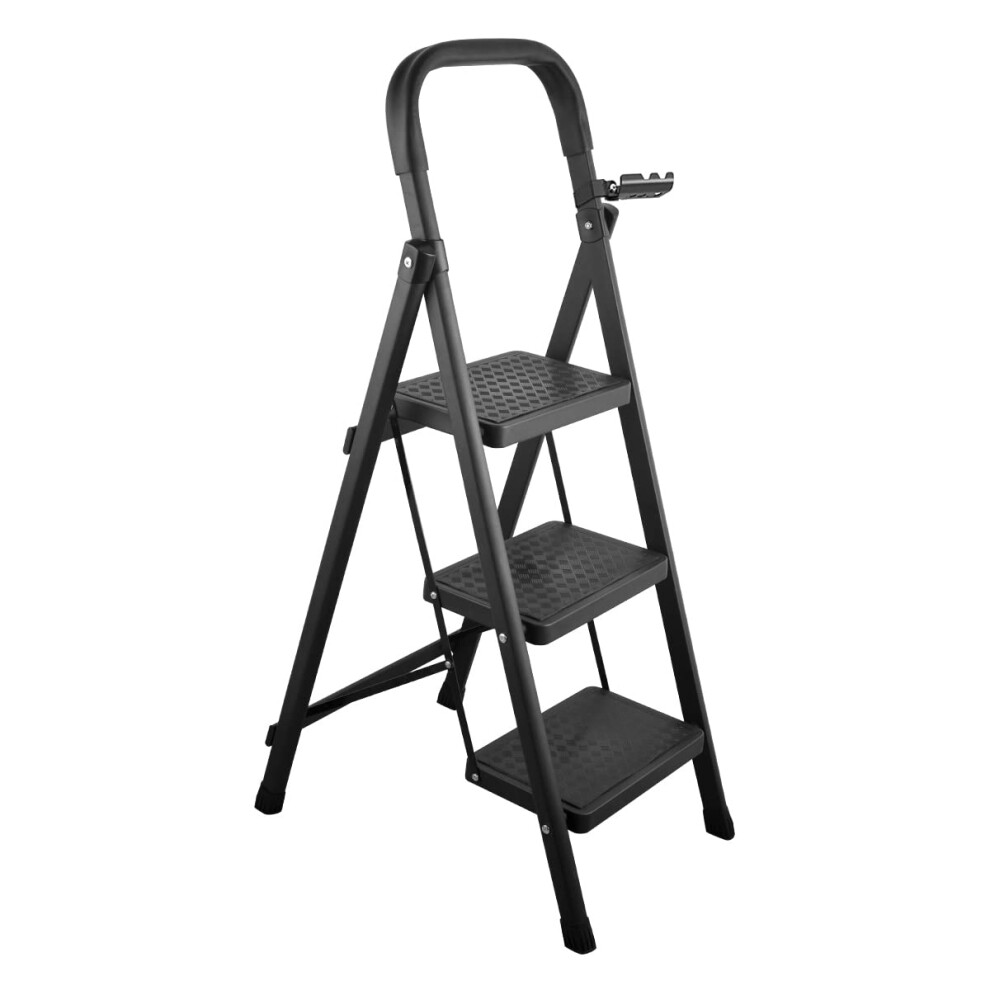 3 Step Ladder, 3 Step Ladder Folding Step Stool With Full Wrap Handgrip, Antislip Wide Pedal 820064785411