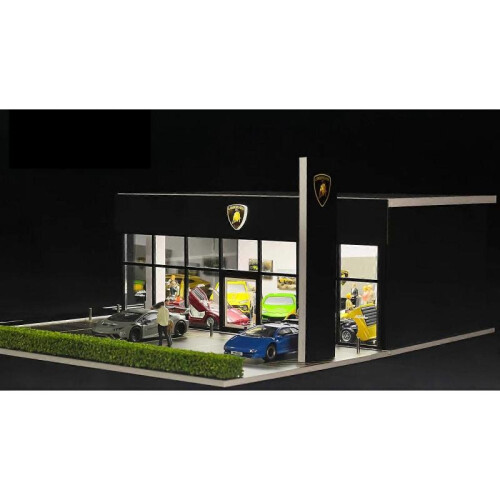 (A) 1/64 Diorama Car Garage Model LED Lighting City Building Backdrop Scene Model 1