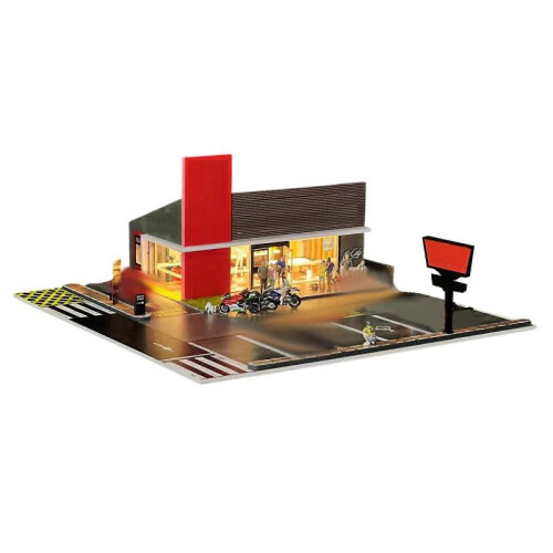 (B) 1/64 Diorama Car Garage Model LED Lighting City Building Backdrop Scene Model