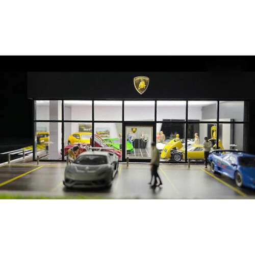 (A) 1/64 Diorama Car Garage Model LED Lighting City Building Backdrop Scene Model 2