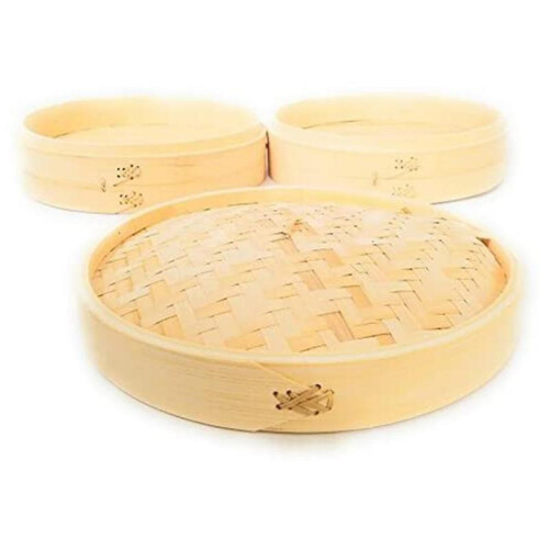 3 Piece Set - Bamboo Er Basket - Dumpling Bun Er - for Ing, Buns, Dim Sum, Ve 1