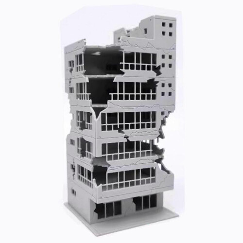 (1-100) 1:144 Scale Damaged Office Building Kit for Train Layouts & DIY Scenery - Plastic Model