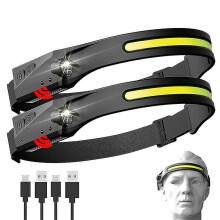 Cob Led Induction Headlamp Riding Headlight Built-in 1200mah Lithium Battery Rechargeable Portable 5 Modes Warning Head Torch
