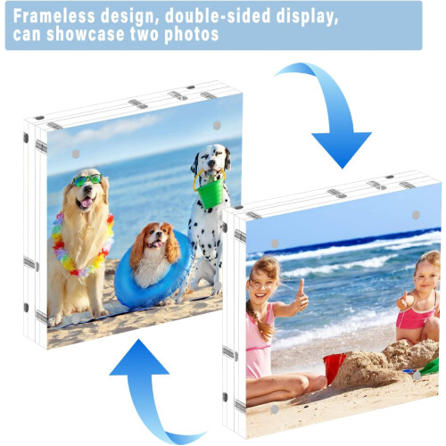 2 Pack 8x8 Acrylic Picture Frames, 24mm Thicker Square Frameless Clear Frame Double Sided Magnetic Frame 2