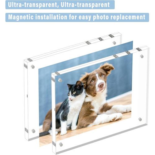 2 Pack 8x8 Acrylic Picture Frames, 24mm Thicker Square Frameless Clear Frame Double Sided Magnetic Frame 1