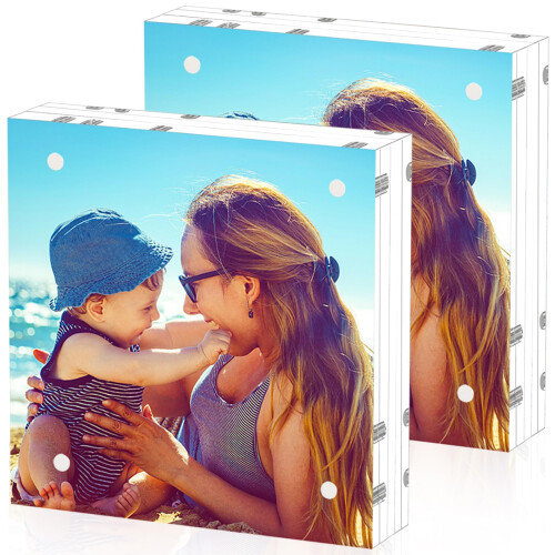 2 Pack 8x8 Acrylic Picture Frames, 24mm Thicker Square Frameless Clear Frame Double Sided Magnetic Frame