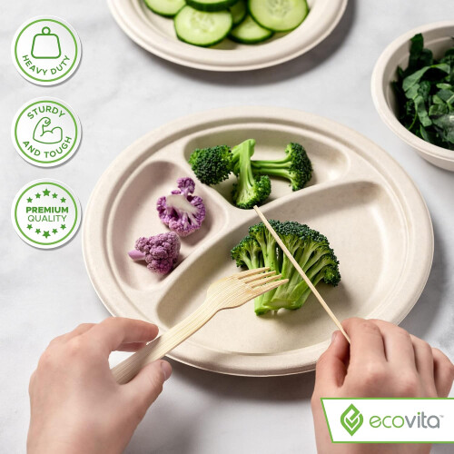 Compostable Paper Plates 9 in. COMPARTMENTS – 150 Disposable Plates Eco Friendly 2