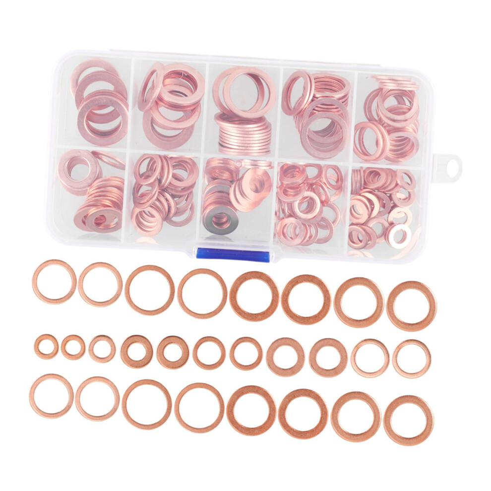 Oil Drain Plug Gasket Assortment 200Pcs Copper Washers Set M5-M14 Flat Washer Kit 940534693272