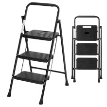 3 Step Ladder with AntiSlip Pedal,Quick Folding Steel Ladder Sturdy Metal Support Household Tool for Home/Office Working at Height, Step Tool