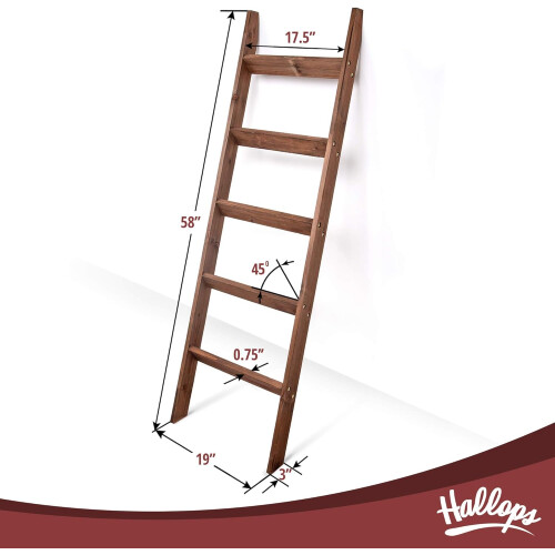 5 ft Premium Wood Rustic Ladder Shelf, Brown, Wall Mount 1