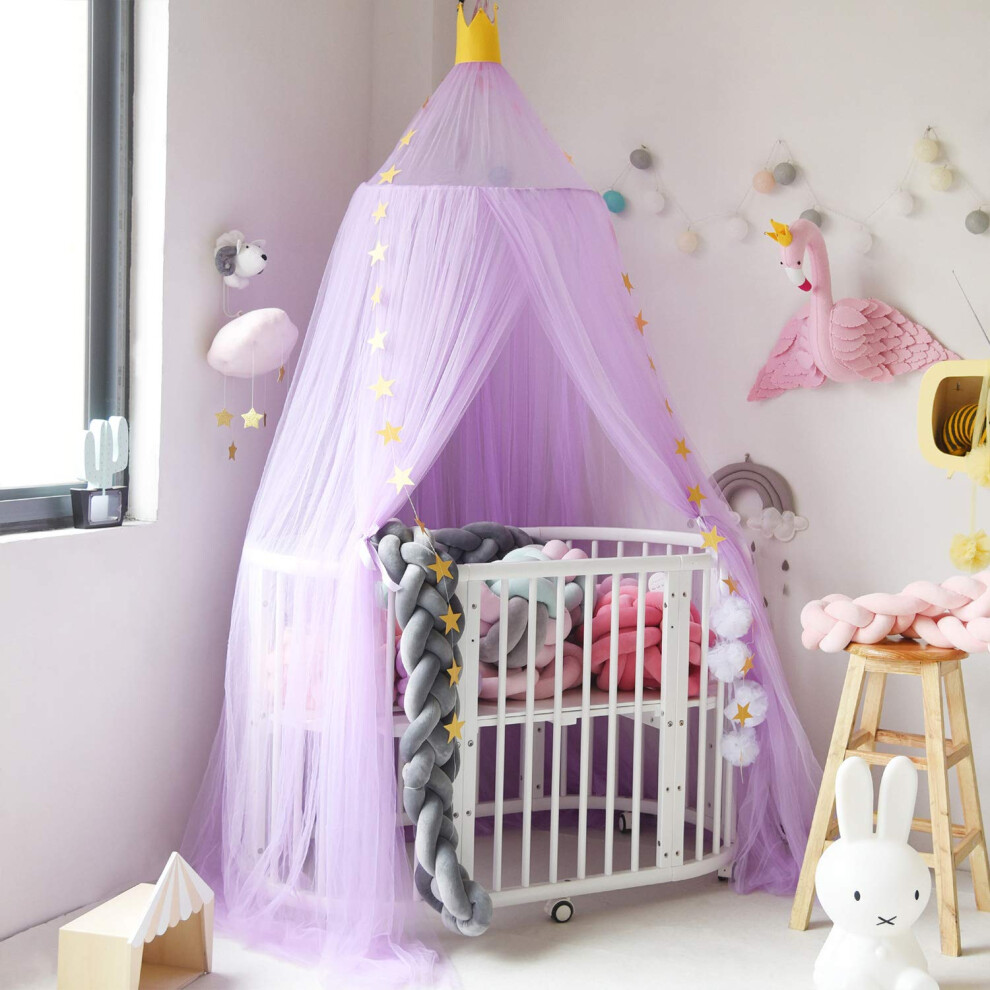 Princess Bed Canopy For Room Decor Round Lace Mosquito Net Play Tent Reading Nook Canopies Yarn Girl Dome Netting Castle ( ) Purple