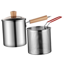 Stainless Steel Fryer Set Large Frying Pan Thermometer Fry Basket Handle for Easy Cooking