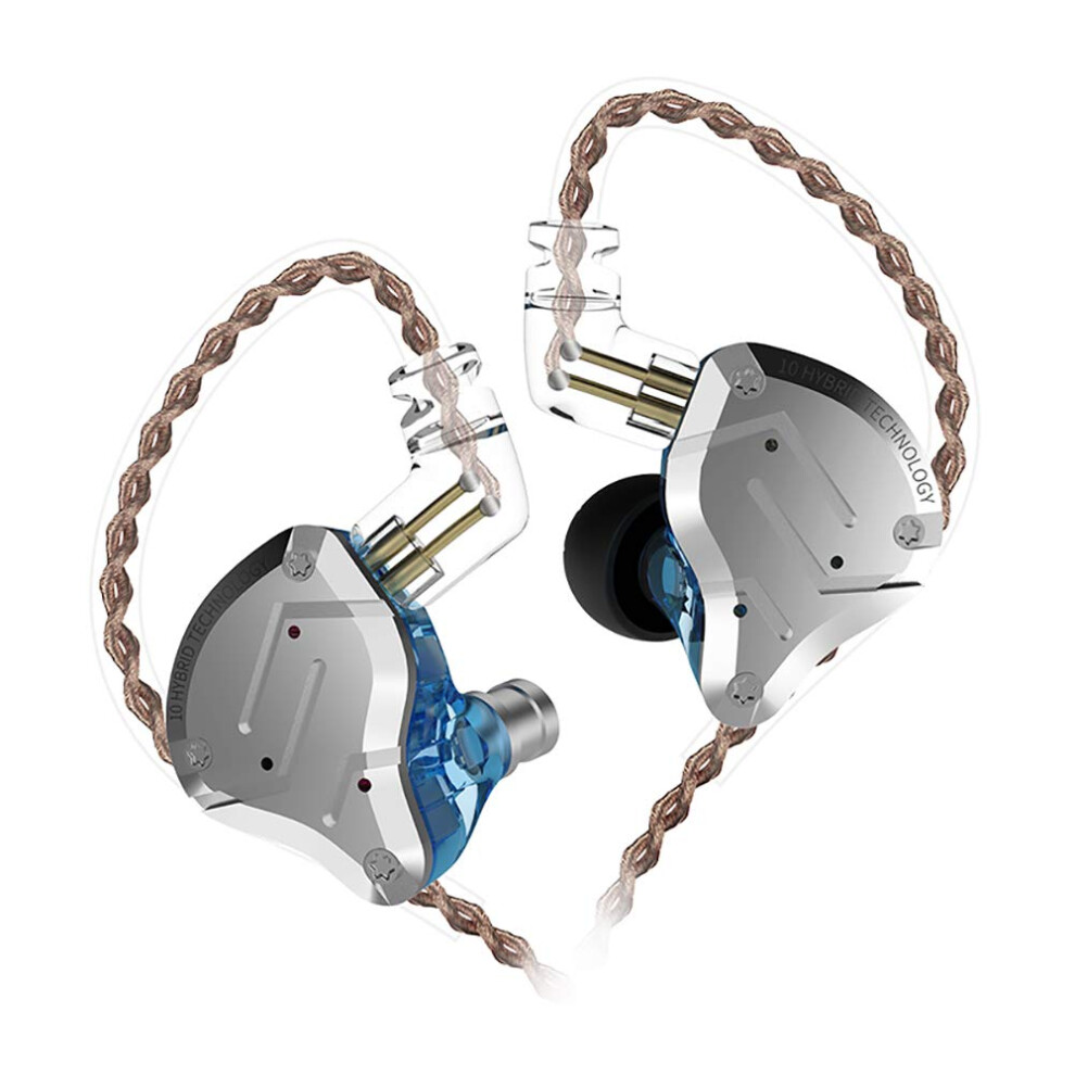 Five Driver Headphones,Kz Zs10 Pro High Fidelity Noise-Isolating Earbuds/Earphones With Detachable Cable 2Pin 0.75Mm (Without Mic, ) Blue 940534695344