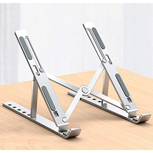 Stand and Mount Compatible with Alienware x14 - Compact QuickSwitch Laptop Stand, Multi Angle Viewing Foldable Riser - Metallic Silver 1