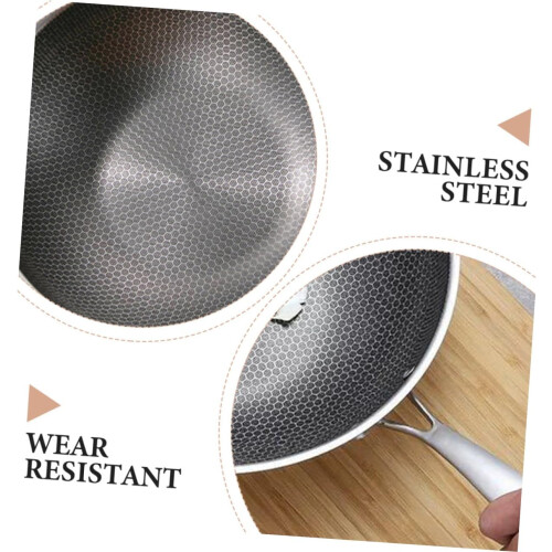 Stainless Wok Honeycomb Surface Non Stick Pan Easy Handling Multi-stove Use Kitchen Essential 1