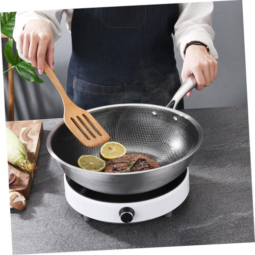 Stainless Wok Honeycomb Surface Non Stick Pan Easy Handling Multi-stove Use Kitchen Essential 2