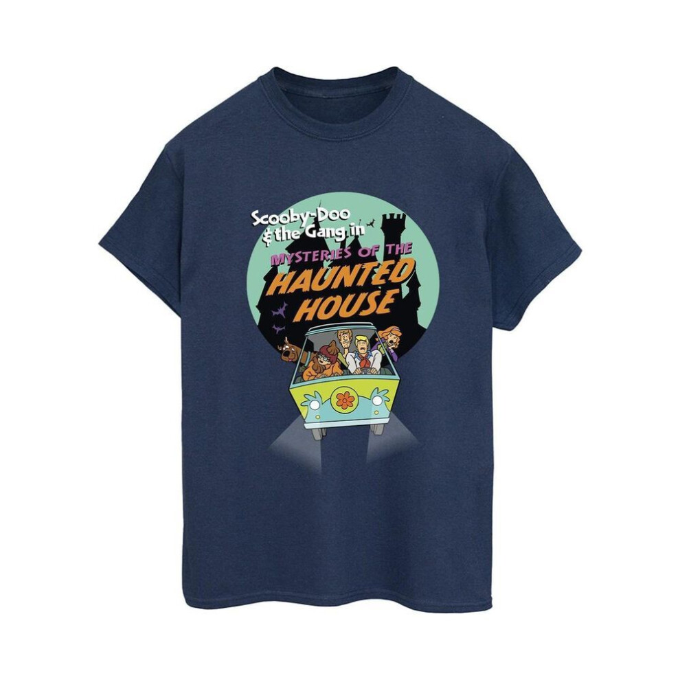 (XXL, navy blue) Scooby Doo Womens/ladies Haunted House Cotton Boyfriend T-shirt