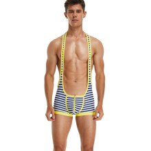 TAUWELL Mens Stripe Fitness Wrestling Leotard Singlet Bodysuit with Zipper 9708
