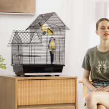PawHut Metal Bird Cage, With Plastic Perch, Swing Ring, Handle, 39 x 33 x 47cm