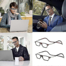 (glasses power 150, Leopard Print) Flexible Magnetic Reading Glasses Hanging Neck Foldable Adjustable Clear Reading Glasses_dxm
