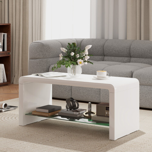 Homcom HOMCOM High Gloss Storage Coffee Table, Centre Table for Living Room, White
