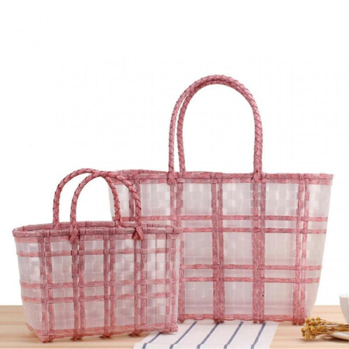 (S, Light Blue) Vegetable Basket Large Capacity Waterproof Pvc Fruit Braid Hand-carrying Organizer Pouch For Home 1