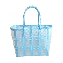 (S, Light Blue) Vegetable Basket Large Capacity Waterproof Pvc Fruit Braid Hand-carrying Organizer Pouch For Home
