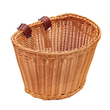 Woven Bike Basket with Leather Straps, Front Handlebar Mount Bicycle Basket