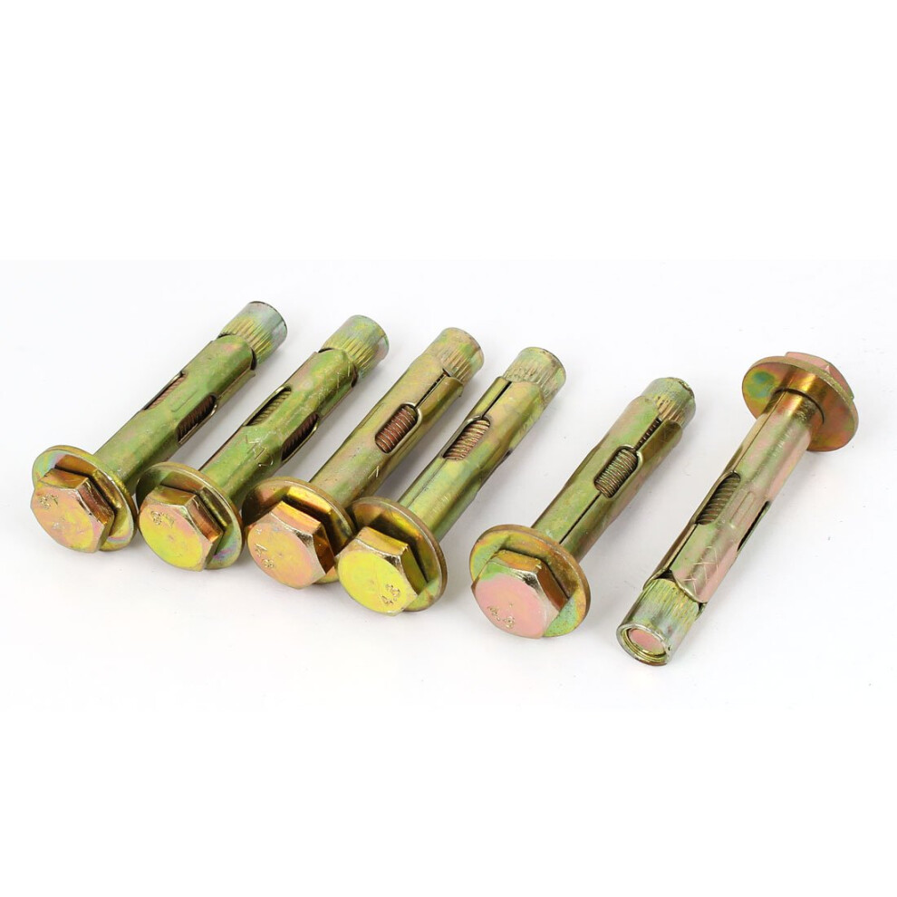 Iivverr M10x70mm Yellow Zinc Plated Hex Head Expansion Bolts Sleeve Anchor Screw 6Pcs 820064796325