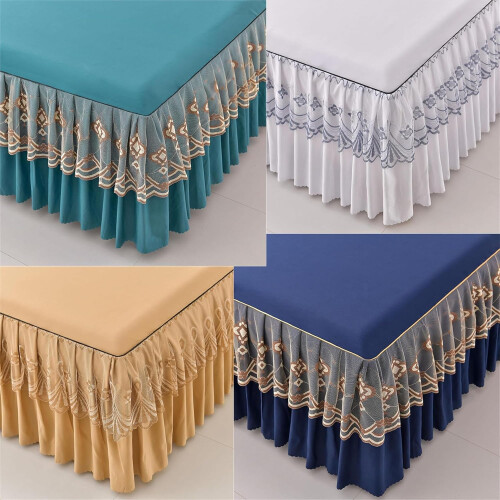 Openwork Lace Bed Skirt Queen Size 15 Inch Drop Adjustable  Elastic Wrap Around Bed Skirts 1