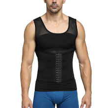(XXL, Black) Men Body Shaper Slimming Vest Tank Top Compression Shirt Tummy Control Underwear