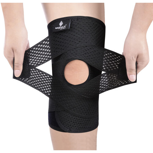 Knee Brace for Knee Pain, Compression Knee Support with Air Mesh Fabric, Adjustable Wrap