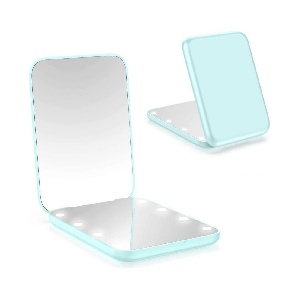 Dww-Miroir de rond, cyan maquillage de voyage clair par LED, 1x/2x  grossissement Miroir compact, Portable pour sac  main, poche, Miroir pliable clair