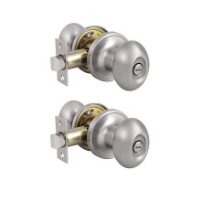 Door Knobs Interior Brushed Nickel Oval Ball, 2 Pack Privacy Lock Handles for Bedroom Bathroom, Keyless Doorknob Egg Style