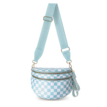 (Ice Blue Lattice) Nuvore Crossbody Bag, Checkered Crossbody Comfort Bag, Fanny Packs for Women