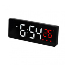 (Red) Large Digital Wall Clock Temperature And Humidity Week Display Brightness Adjustable Electronic LED Table Alarm Clock 12/24H