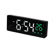 (Green) Large Digital Wall Clock Temperature And Humidity Week Display Brightness Adjustable Electronic LED Table Alarm Clock 12/24H