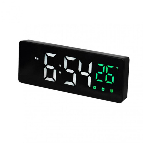 (Green) Large Digital Wall Clock Temperature And Humidity Week Display Brightness Adjustable Electronic LED Table Alarm Clock 12/24H