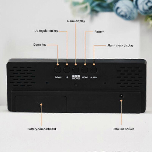 (Blue) Large Digital Wall Clock Temperature And Humidity Week Display Brightness Adjustable Electronic LED Table Alarm Clock 12/24H 1