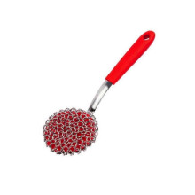(Red Round Head) 3-in-1 Chainmail Grill Scrubber,Chain Mail Grill Scrubber Cast Iron,Hairless