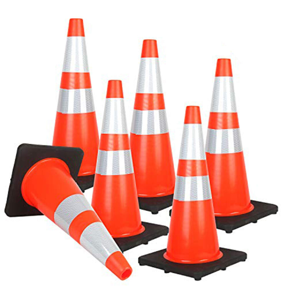 6Pcs 28' Traffic Cones Pvc Safety Road Parking Cones With Black Weighted Base 820064803542