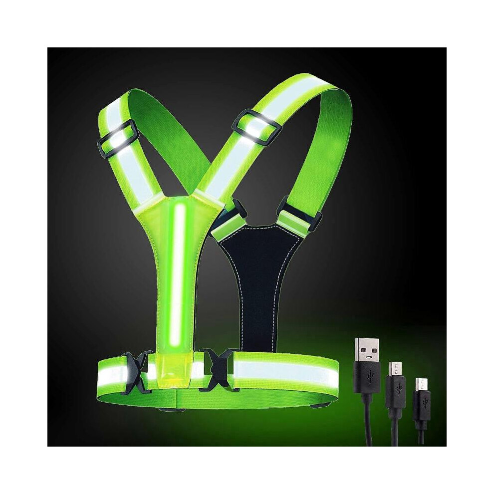 Dww-Gilet Reflechissant Running, Gilet Reflechissant Velo lastique et Rglable, Gilet de Scurit Rflchissant avec clairage LED et 2 Bandes Rflchissantes