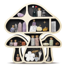 Wooden Mushroom Floating Shelves, Crystal Display Shelf for Wall, Cute Mushroom Wall Decor