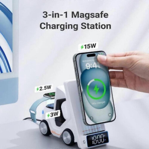 (Orange) 3-in-1 Forklift Wireless Charging Station with Clock & Ambient Light 2