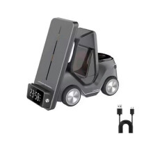 (Gray) 3-in-1 Forklift Wireless Charging Station with Clock & Ambient Light