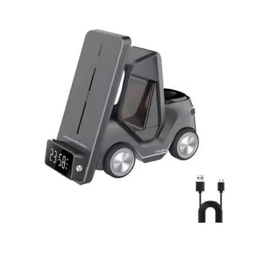 (Gray) 3-in-1 Forklift Wireless Charging Station with Clock & Ambient Light