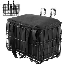 Folding Bike Front Basket with Removable Liner Bag, Black, Steel + Oxford Cloth, Handlebar/Rack Mount, 13.39x7.87x9.06inch, 20kg Capacity
