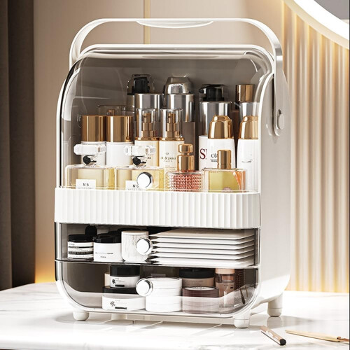 Large Makeup Organizer, Skincare Storage Box with Handle, Cosmetic Display Case 1