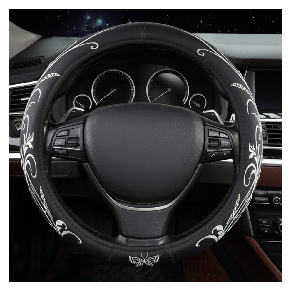 Car Steering Wheel Cover Set Car Steering Wheel Cover Exquisite Embroidery Leather Grip Comfortable Car Interior Accessories (Color : 1) 820064806031